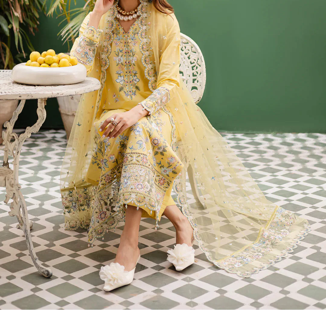 Grace S1409 - Embroidered 3pc Lawn Dress With Embroidered Organza Dupatta.