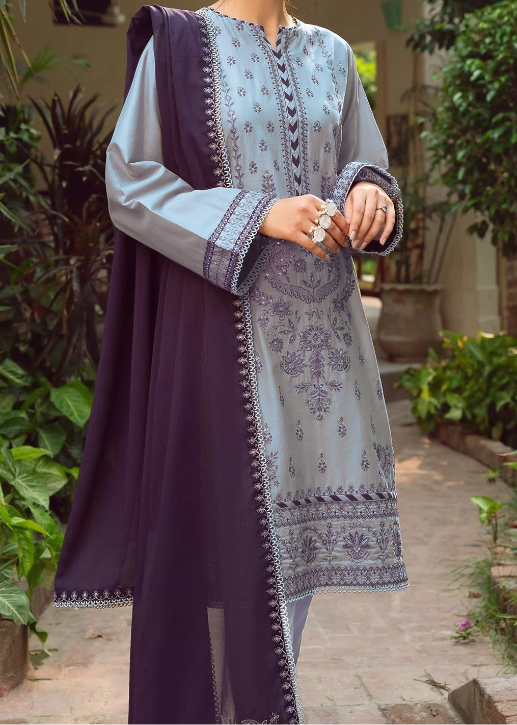 Grace W827-Embroidered 3pc Marina Dress With Embroidered Marina Shawl.