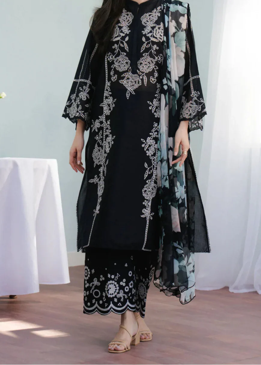 Grace W740-Embroidered 3pc Marina Dress With Printed Shawl.
