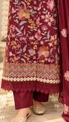 Grace W1045 - Embroidered 3pc Marina Dress With Embroidered Chiffon Dupatta.