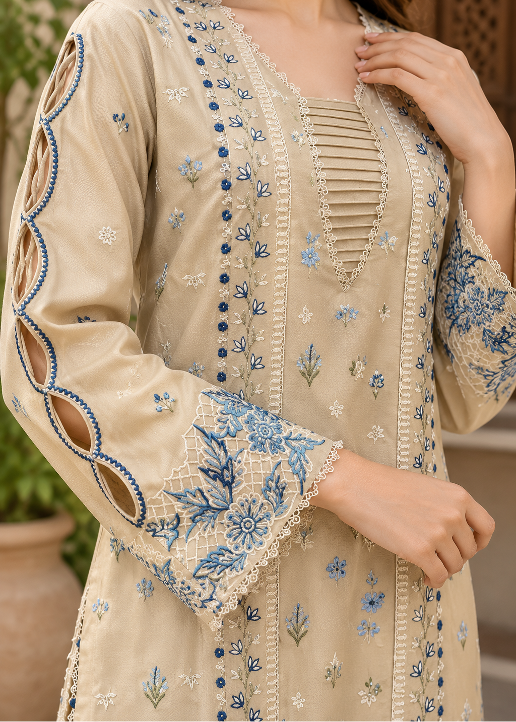 Grace W1053 - Embroidered 3pc Marina Dress With Printed Shawl.