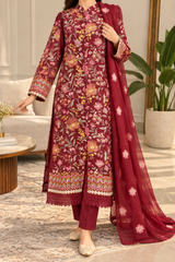 Grace W1045 - Embroidered 3pc Marina Dress With Embroidered Chiffon Dupatta.