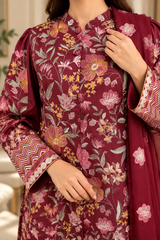 Grace W1045 - Embroidered 3pc Marina Dress With Embroidered Chiffon Dupatta.
