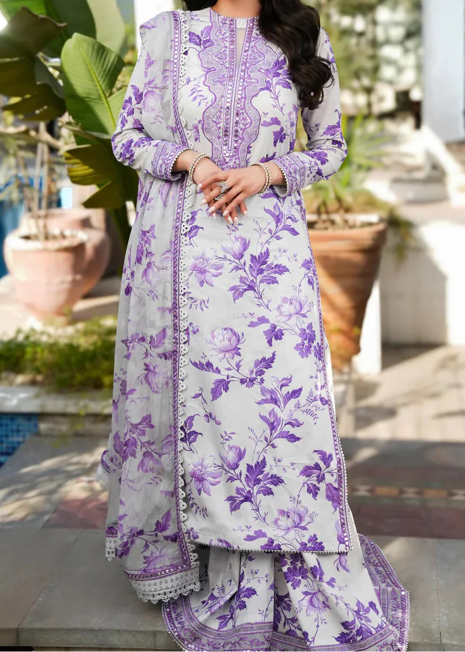 Grace S1299 - Printed & Embroidered 3pc Lawn Dress With Embroidered  Sequence Chiffon Dupatta.