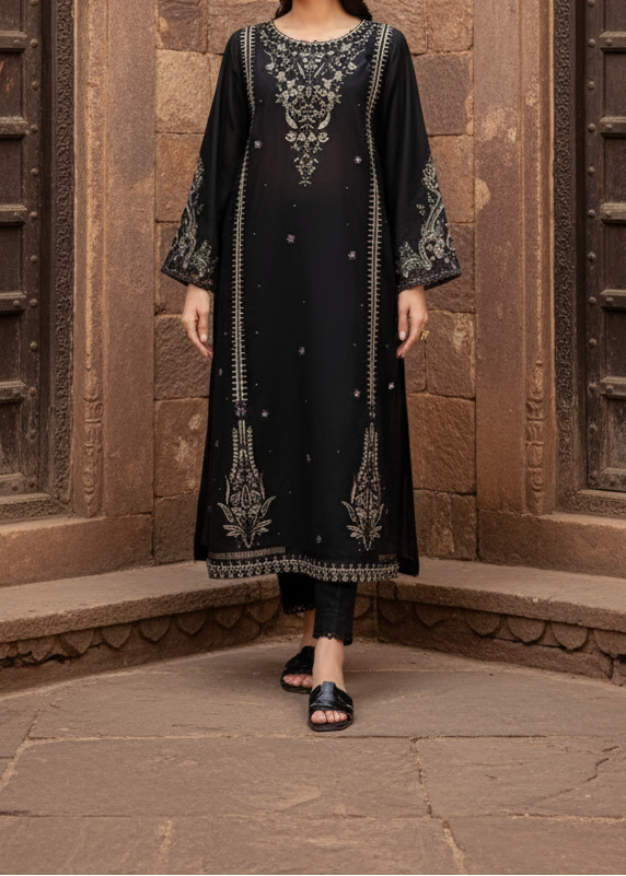 Grace Z-(W309)- Stitched Embroidered 2pc Linen dress