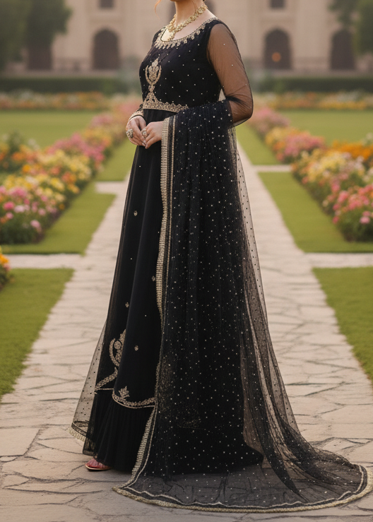 Grace W278-Embroidered 3pc organza dress with Net duppata.