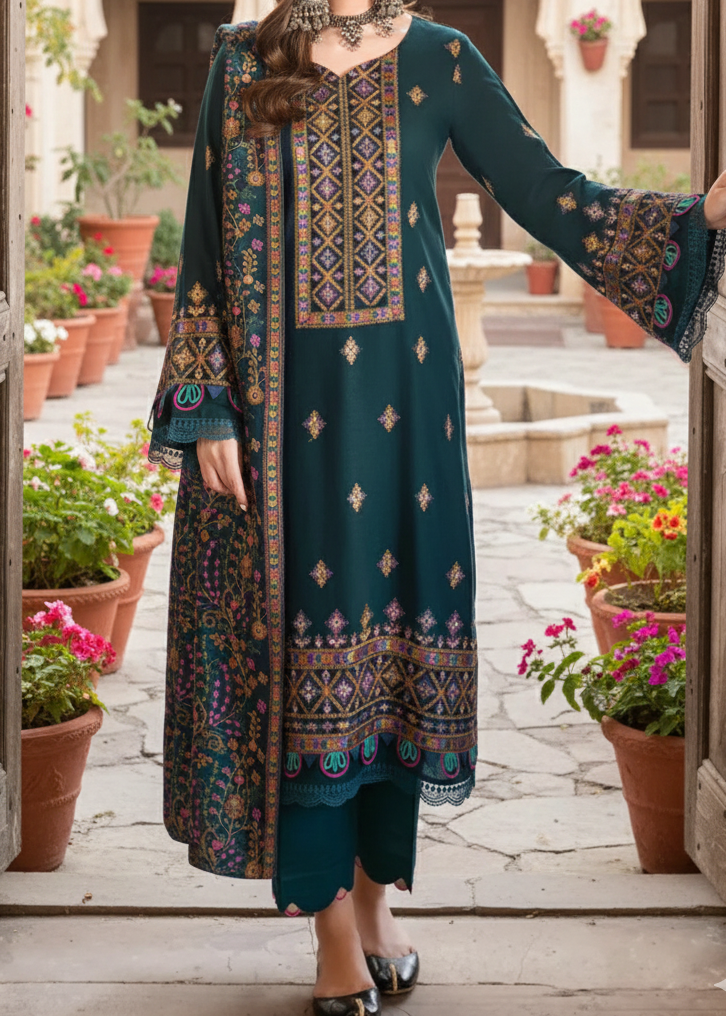 Grace W531-Embroidered 3pc marina dress with Embroidered Marina shawl.
