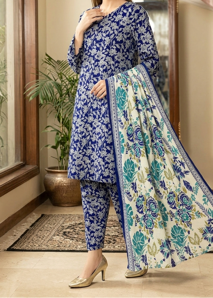 Grace S1349 - Printed & Embroidered 3pc Lawn Dress With Embroidered  Sequence Chiffon Dupatta.
