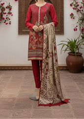 Grace W534-Embroidered 3pc khaddar dress With Printed shawl.