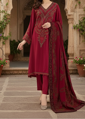 Grace W558-Embroidered 3pc marina dress with Printed shawl.