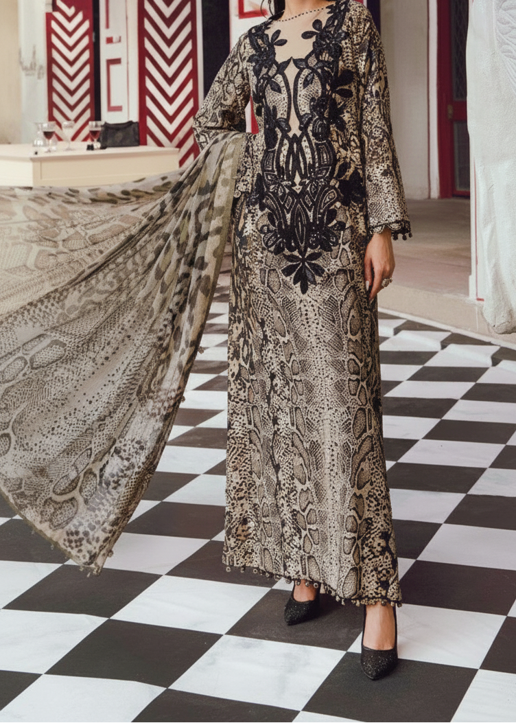 Grace W899 - Embroidered & Digital Printed 3pc Karandi Dress With Digital Printed Karandi Shawl.