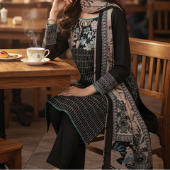 Grace Z-(W537)- Stitched Embroidered 3pc khaddar dress With Printed shawl.