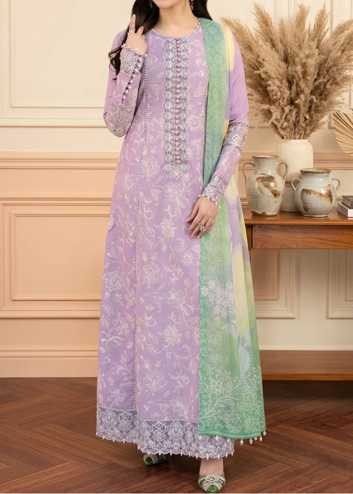 Grace Z-(S1163) - Stitched Embroidered 3pc Lawn Dress With Printed Munar Dupatta.