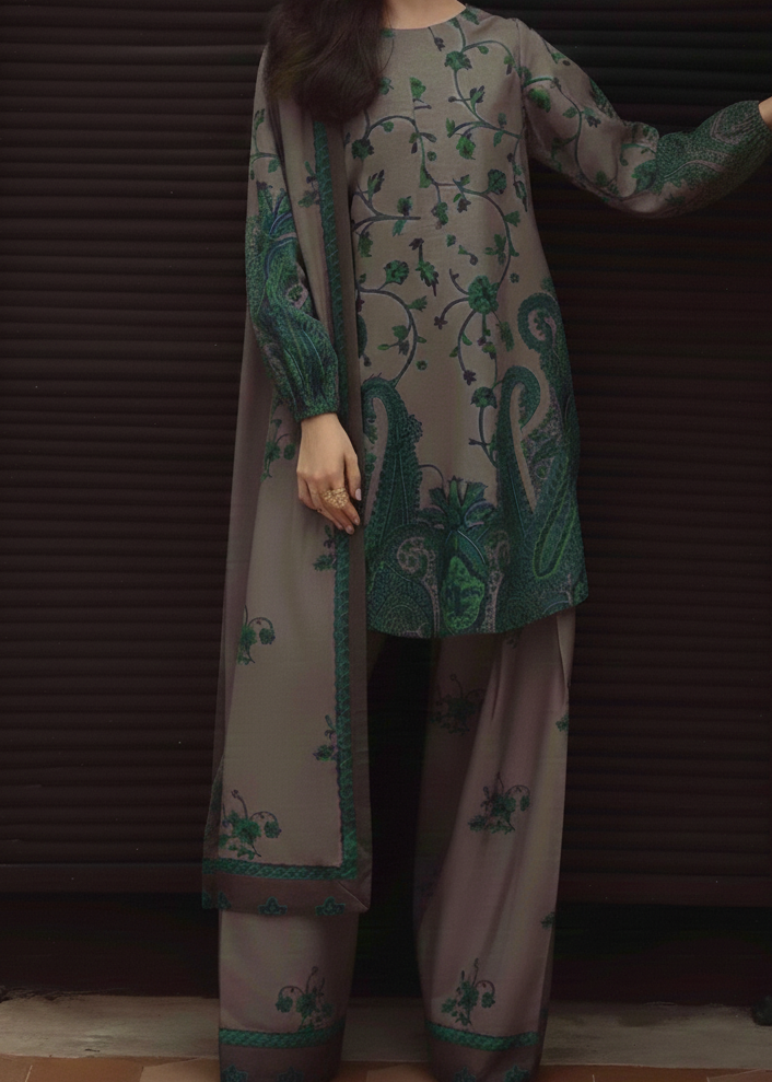 Grace W962 - Digital Printed 3pc Karandi Dress With Digital Printed Karandi Shawl.