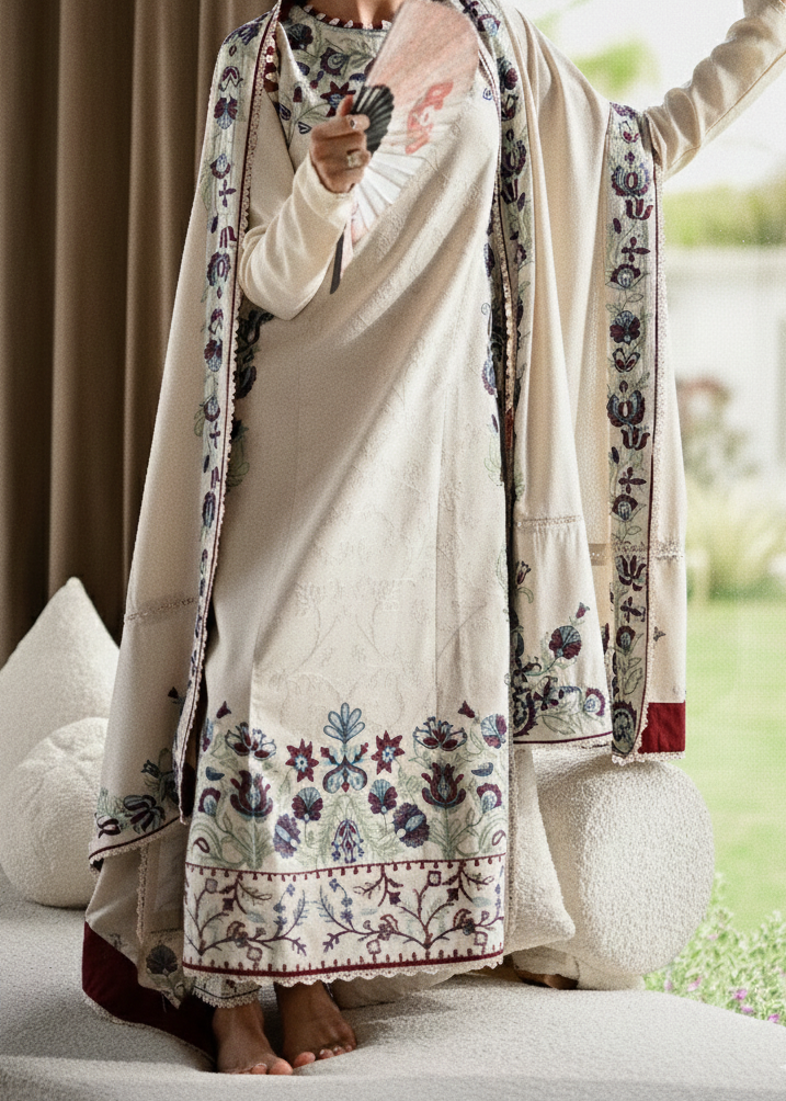 Grace W919-Embroidered 3pc Marina Dress With Embroidered Marina Shawl.