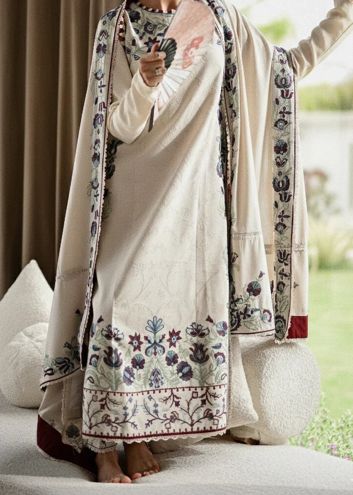 Grace Z-(W919) - Stitched Embroidered 3pc Marina Dress With Embroidered Marina Shawl.