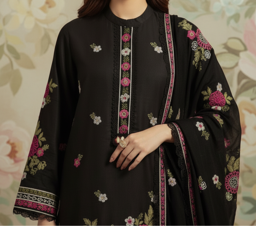 Grace W503-Embroidered 3pc marina dress with Embroidered marina shwal.