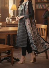 Grace Z-(W537)- Stitched Embroidered 3pc khaddar dress With Printed shawl.