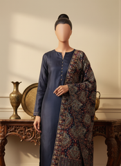 Beselle-Embroidered Karandi Navy Blue Shawl