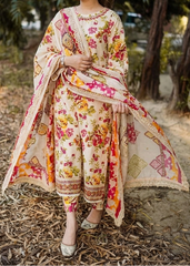 Grace S1353 - Printed & Embroidered 3pc Lawn Dress With Embroidered  Sequence Chiffon Dupatta.