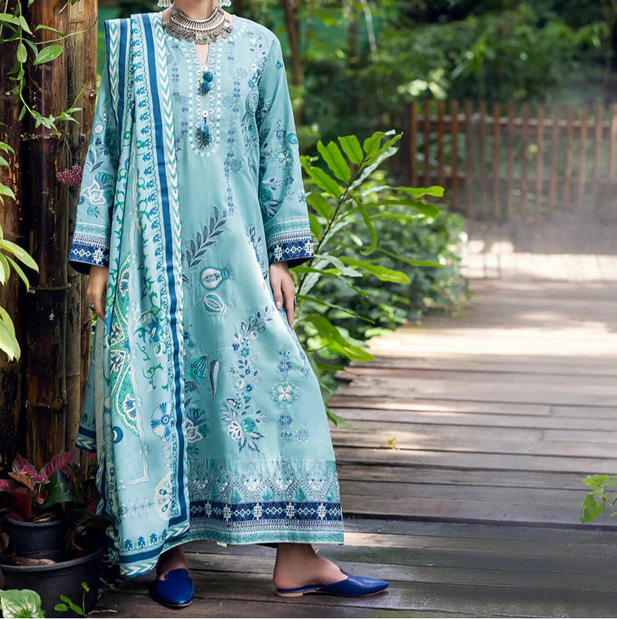 Grace S1445-Embroidered 3pc Lawn Dress With Printed Lawn Dupatta.