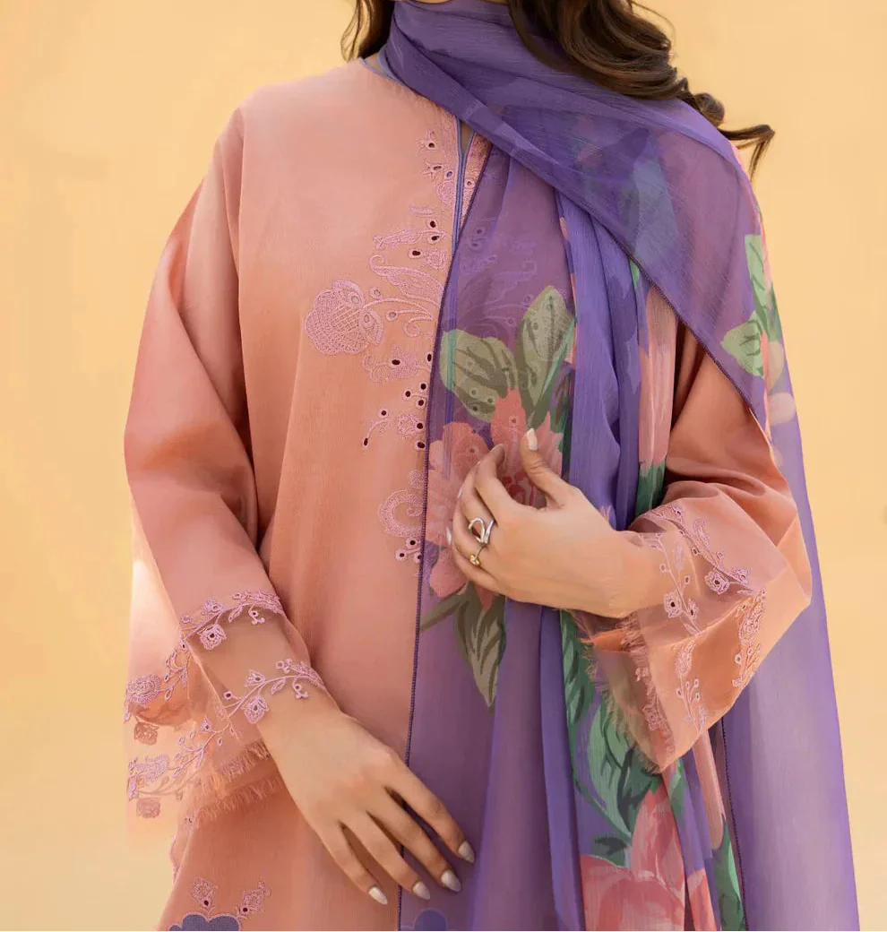 Grace S1506 - Embroidered 3pc CHIKANKARI Lawn Dress With Printed Chiffon Dupatta.