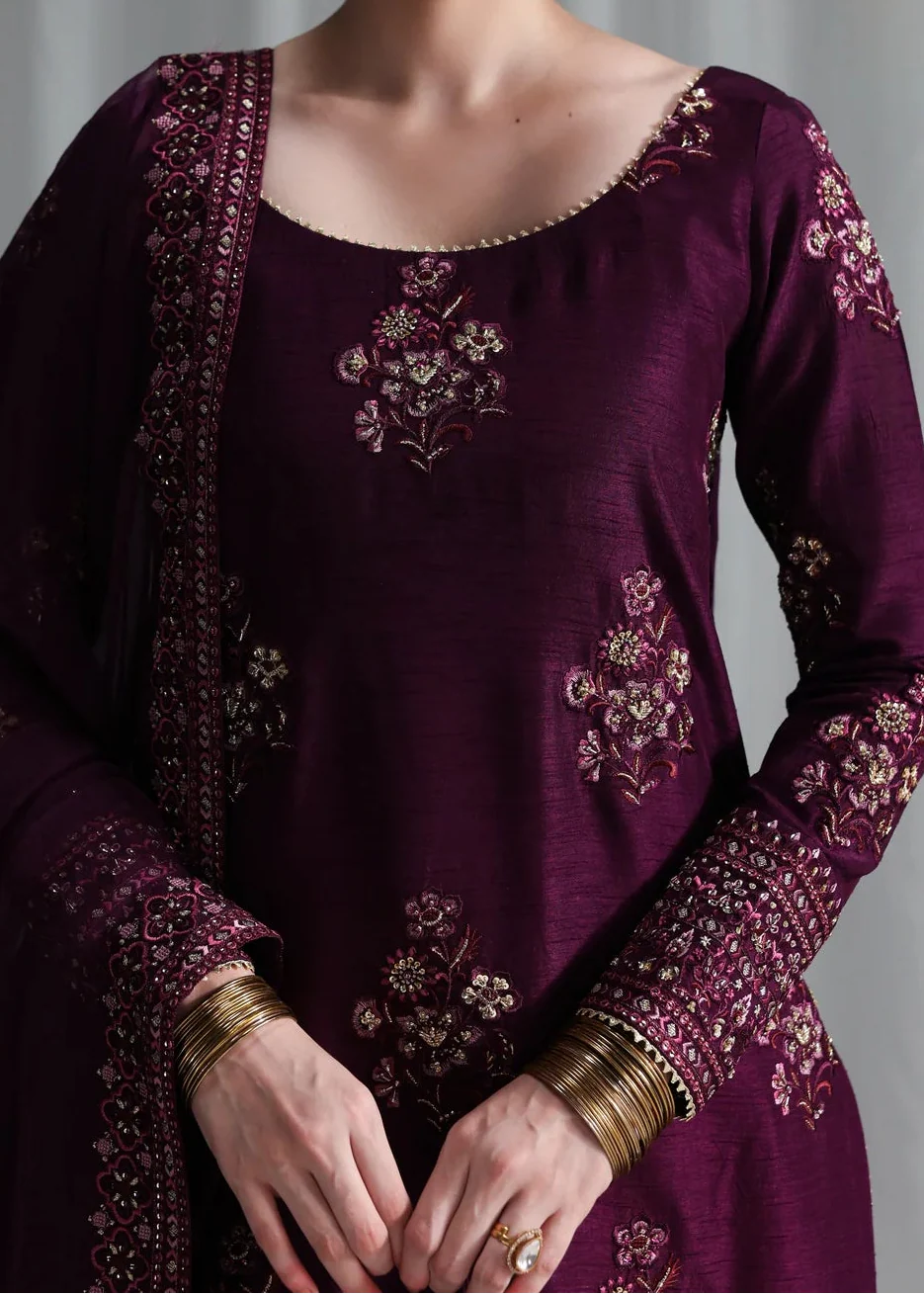 Grace W774 - Embroidered Sequence 3pc Marina Dress With Embroidered Sequence Chiffon Dupatta.