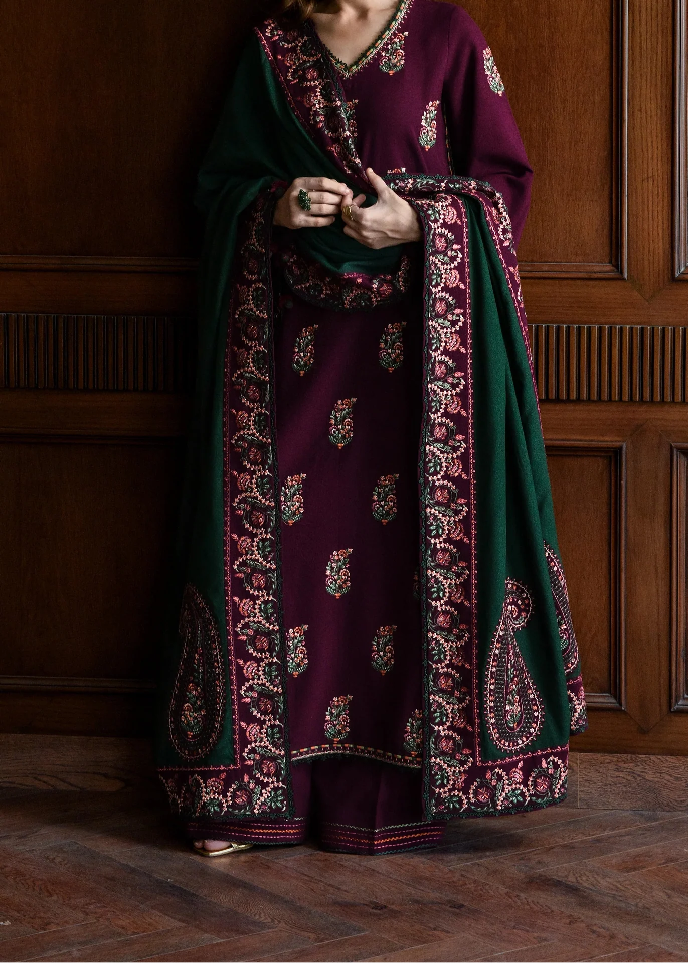 Grace W775 - Embroidered 3pc Marina Dress With Embroidered Marina Shawl.