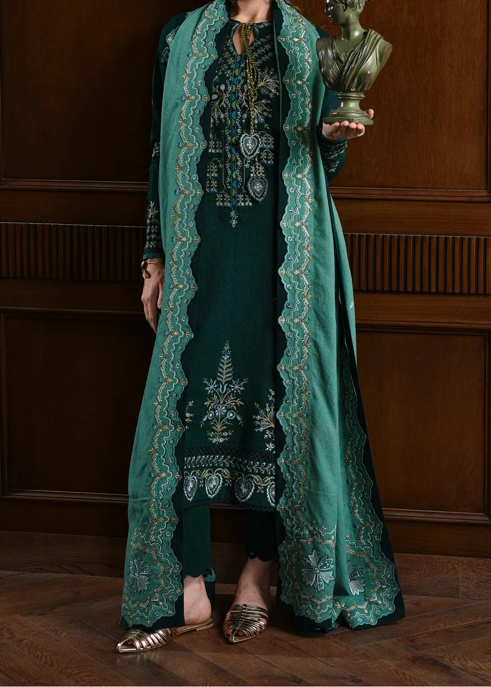 Grace W771 - Embroidered 3pc Marina Dress With Printed Shawl.