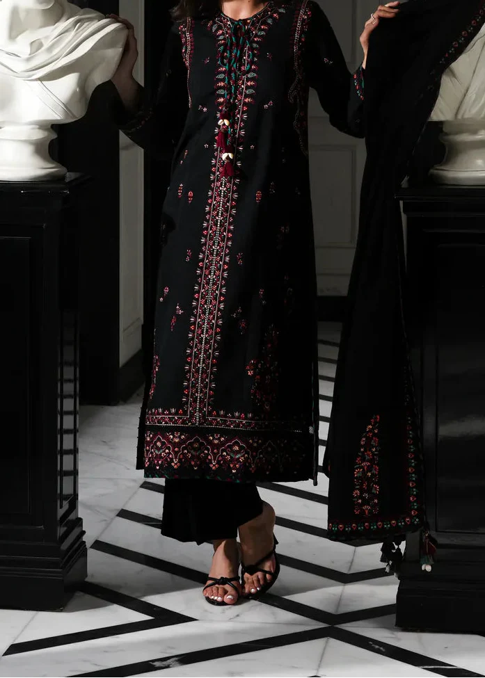 Grace Z-(W895) - Stitched Embroidered 3pc Marina Dress With Embroidered Marina Shawl.