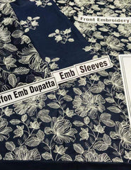 GRACE A7-Embroided 3pc linen dress with embroidered chiffon dupatta.