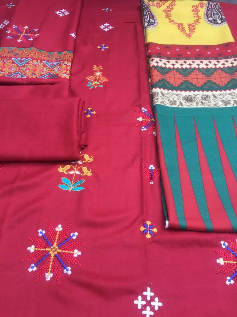 Grace W171 -Embroidered 3pc marina dress with digital printed marina shawl