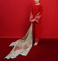 Grace W597-Embroidered 3pc khaddar dress With Printed shawl.