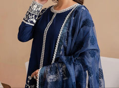 Grace Z-(W767 ) - Stitched Embroidered 3pc Marina Dress With Printed Shawl.