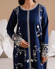 Grace Z-(W767 ) - Stitched Embroidered 3pc Marina Dress With Printed Shawl.