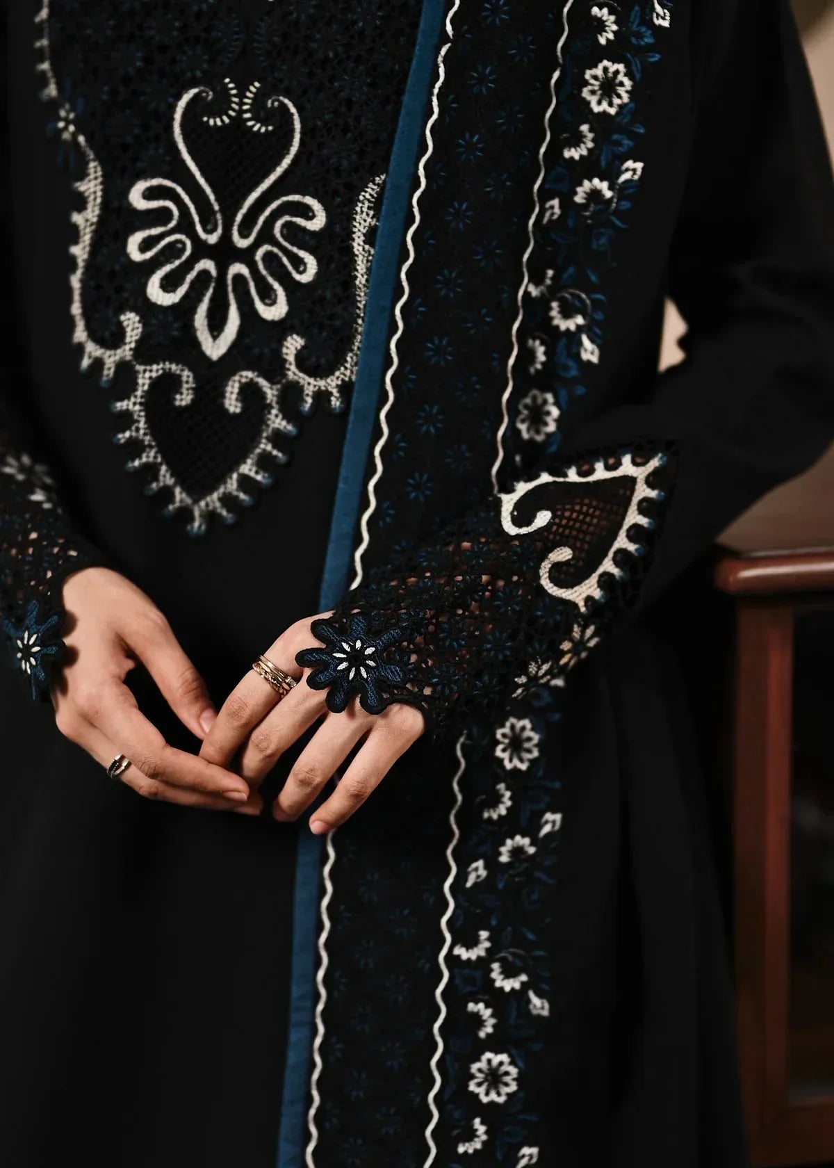 Grace Z-(W904) - Stitched Embroidered 3pc Marina Dress With Embroidered Marina Shawl.