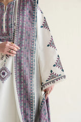 Grace Z-(W1020) - Stitched Embroidered 3pc Marina Dress With Printed Shawl.