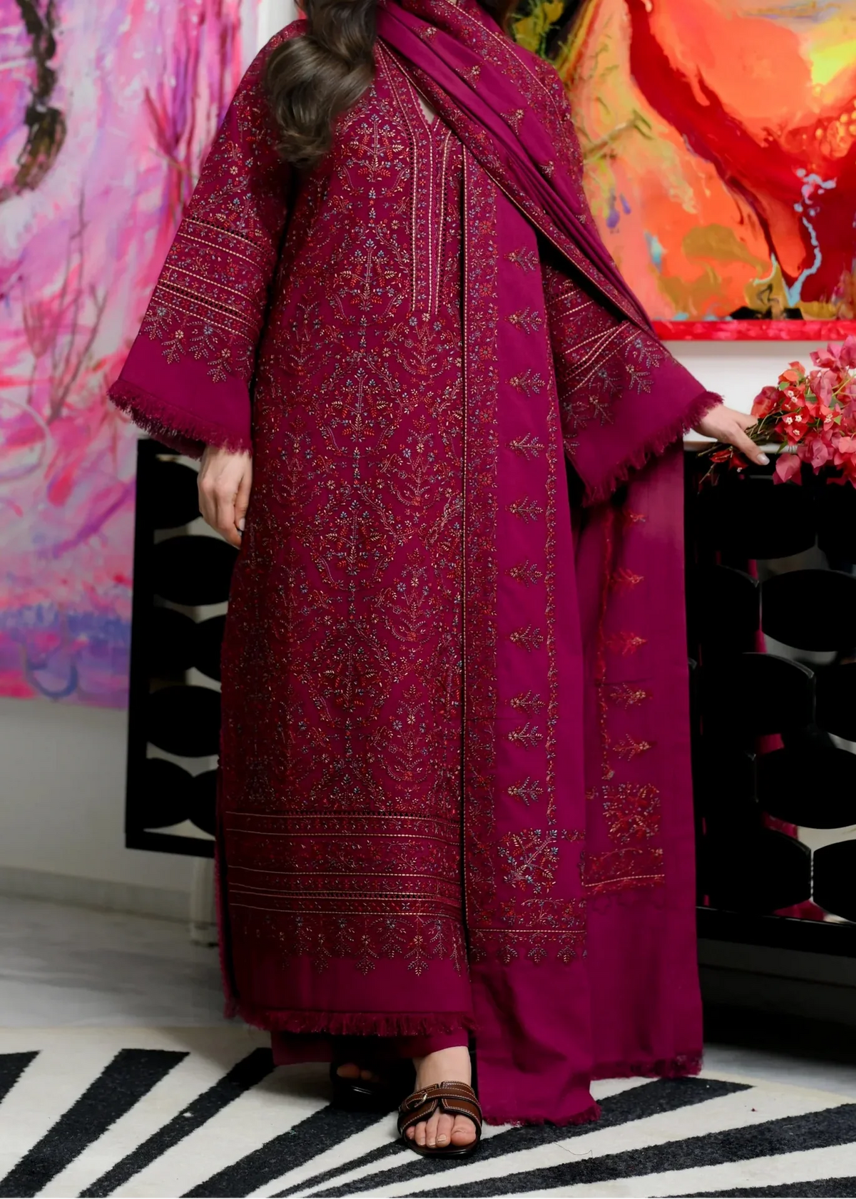 Grace W1113 - Embroidered 3pc Marina Dress With Embroidered Marina Shawl.