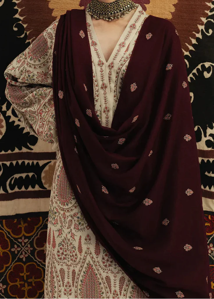 Grace W979-Embroidered 3pc Marina Dress With Printed Shawl.