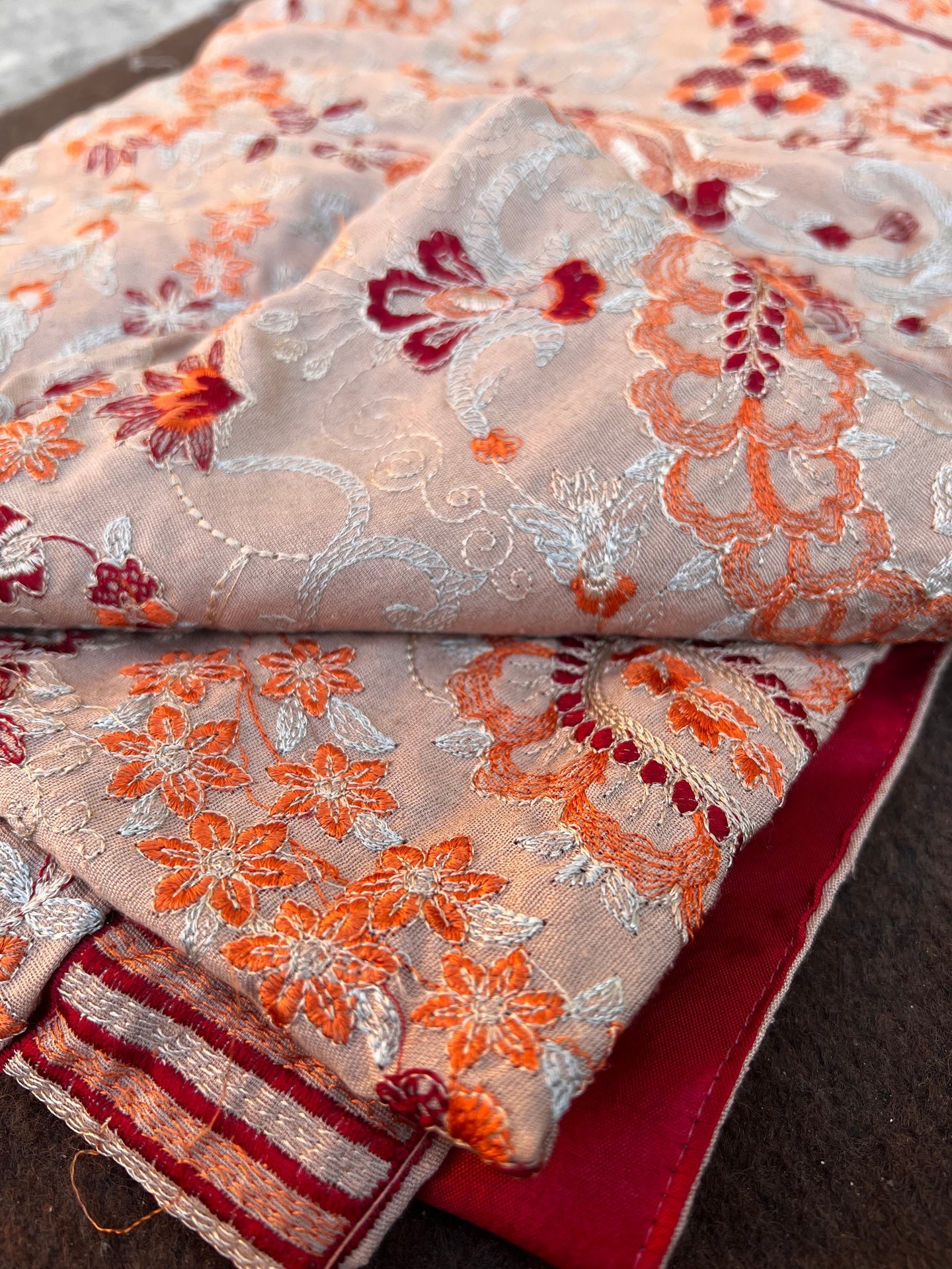 Beige Rose-Heavy Embroidered Karandi Beige Shawl