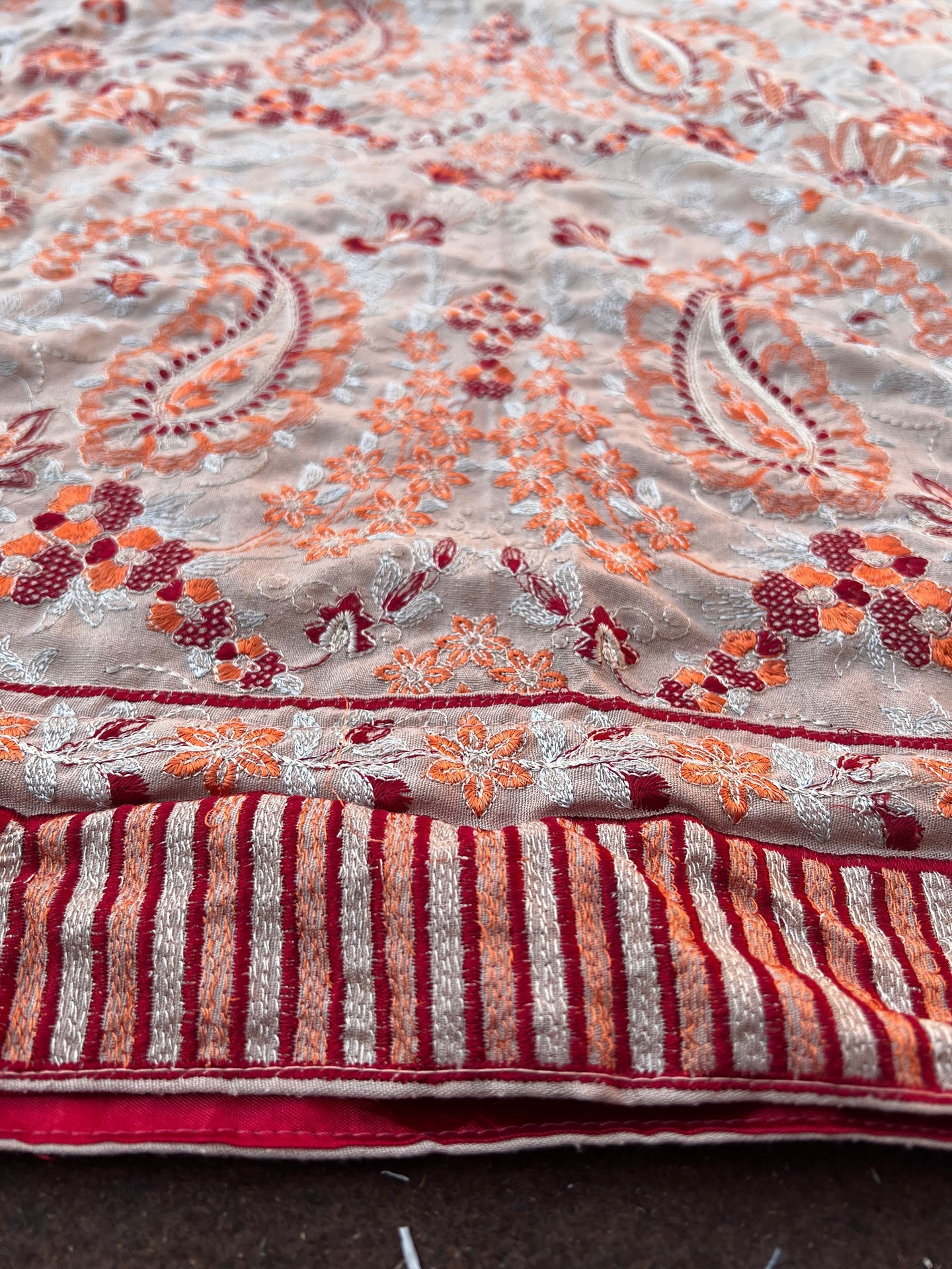 Beige Rose-Heavy Embroidered Karandi Beige Shawl