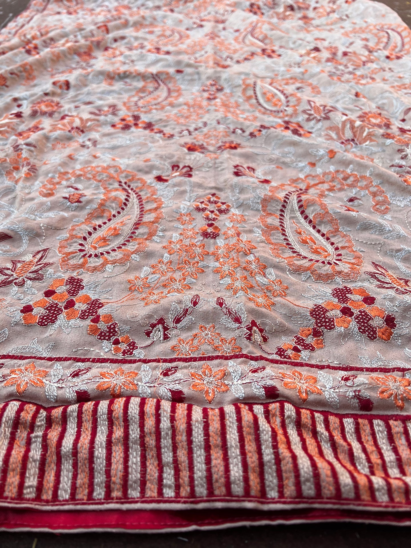 Beige Rose-Heavy Embroidered Karandi Beige Shawl