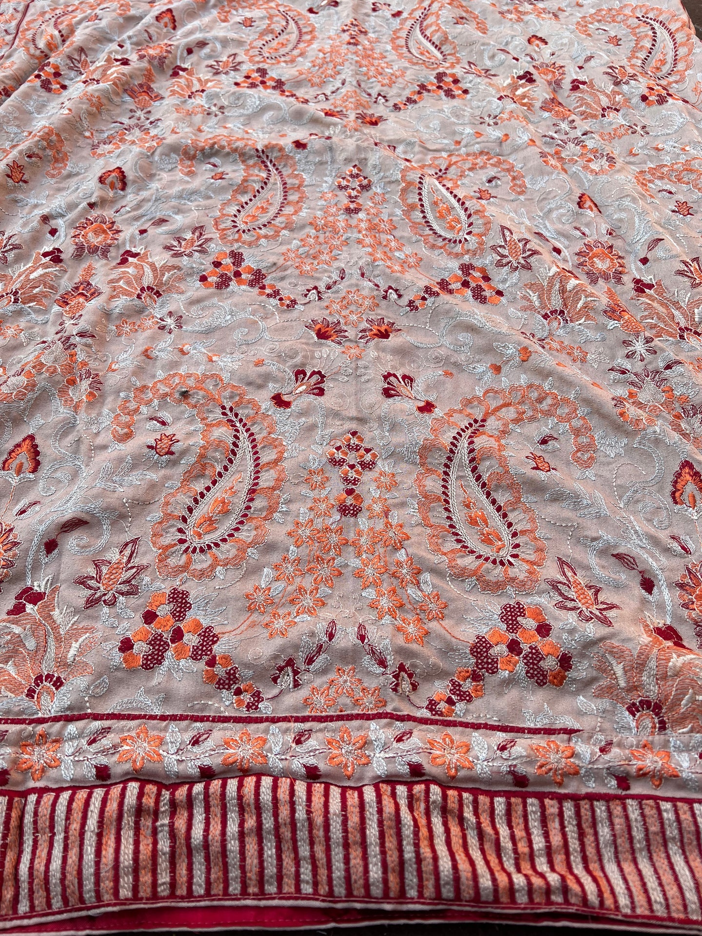 Beige Rose-Heavy Embroidered Karandi Beige Shawl