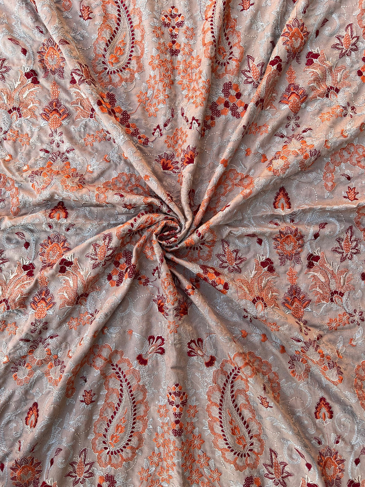 Beige Rose-Heavy Embroidered Karandi Beige Shawl