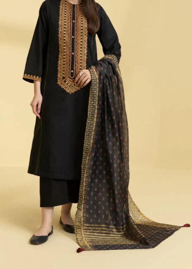 Grace Z-(W743) - Stitched Embroidered 3pc Marina Dress With Printed Shawl.