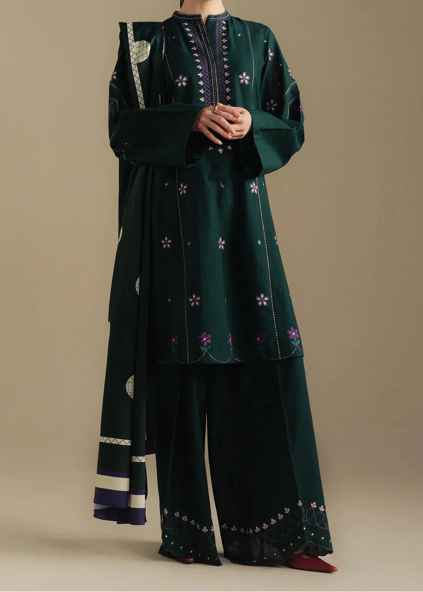 Grace W930-Embroidered 3pc Marina Dress With Printed Shawl.