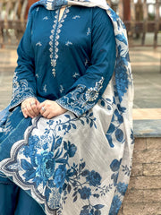 Grace Z-(W752) - Stitched Embroidered 3pc Marina Dress With Printed Shawl.