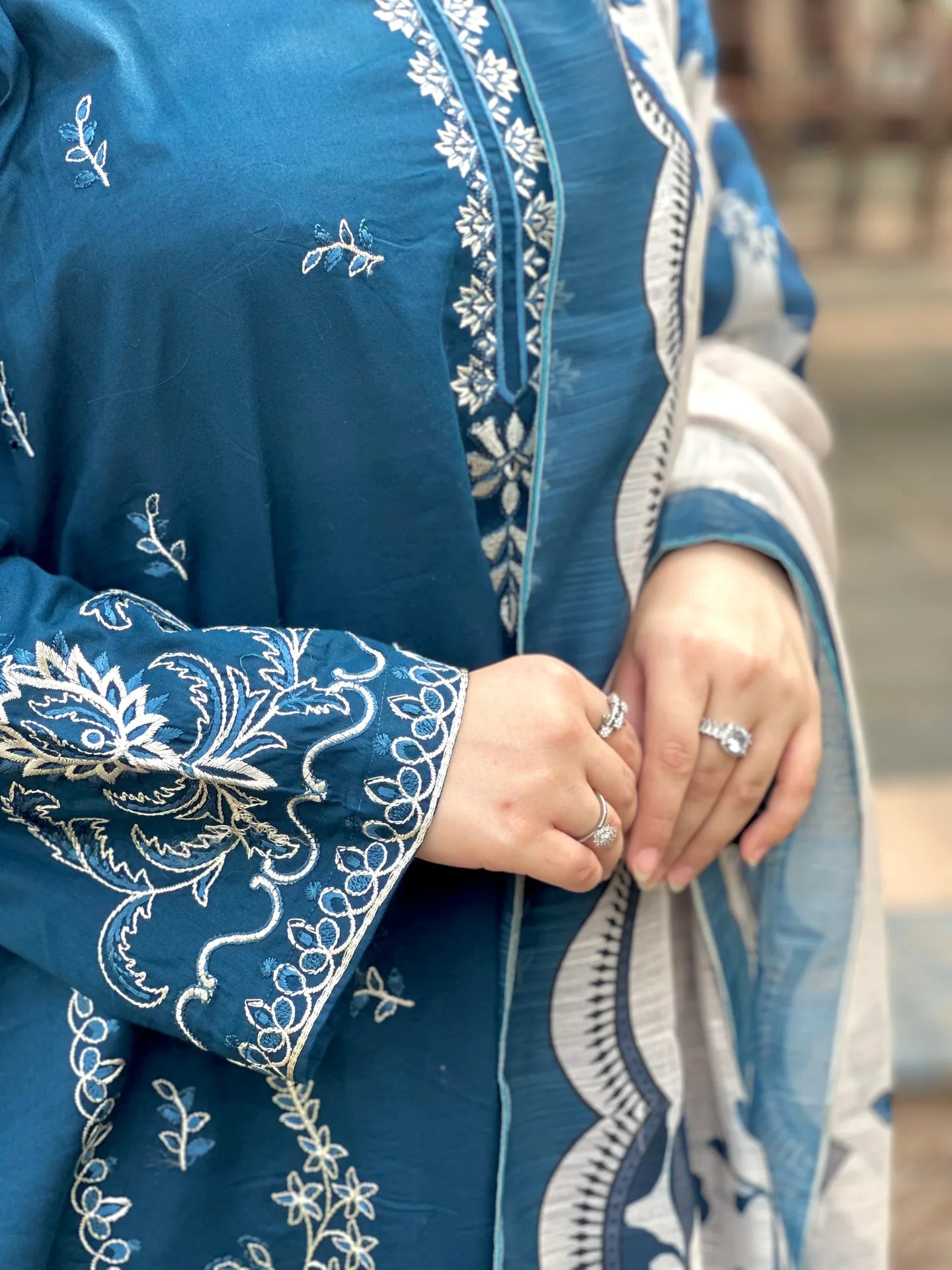 Grace W752-Embroidered 3pc Marina Dress With Printed Shawl.