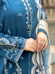 Grace W752-Embroidered 3pc Marina Dress With Printed Shawl.