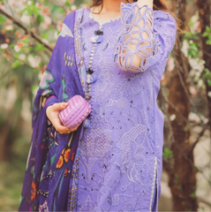 Grace W749-Embroidered 3pc Marina Dress With Printed Shawl.